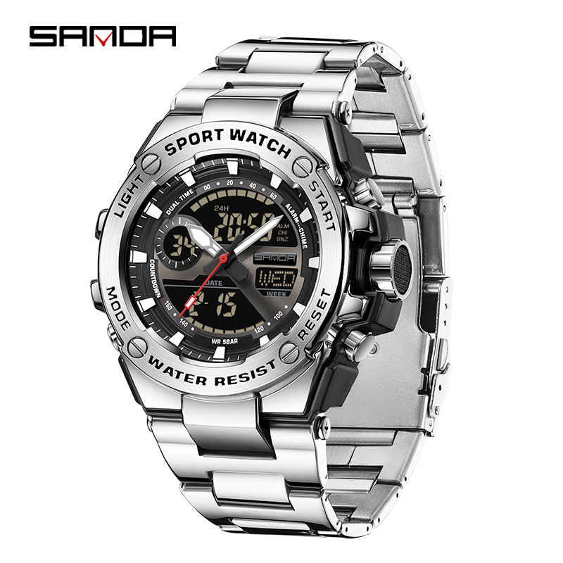 SANDA Europa y América tendencia ocio negocio reloj hombre reloj multifuncional reloj de alarma cronómetro nocturna reloj electrónico LED