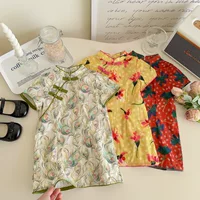 Красное платье для маленьких девочек, новое летнее тонкое платье Cheongsam в китайском стиле для девочек, улучшенная женская одежда в национальном стиле династии Хань, детская юбка
