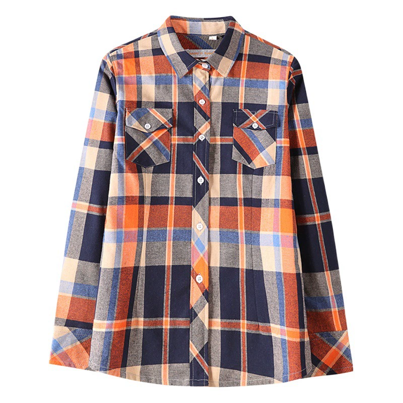 Рубашка новая весна и осень 2025 года большой размер клетчатая рубашка женский корейский женский длинный рукав хлопчатобумажная тонкая женская рубашка