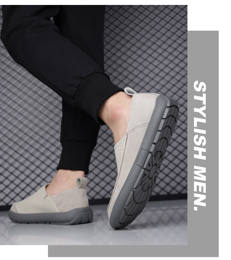 Giày lười nam đế hạt mũi tròn thoáng khí, thân mềm, gót thấp 1–3 cm — Màu be, Màu kaki chi tiết 16