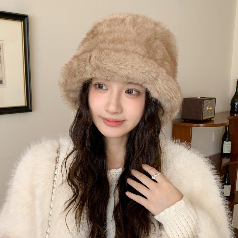 韩版秋冬帽子女款大头围加绒保暖盆帽高级感渔夫帽可爱百搭毛绒帽|undefined