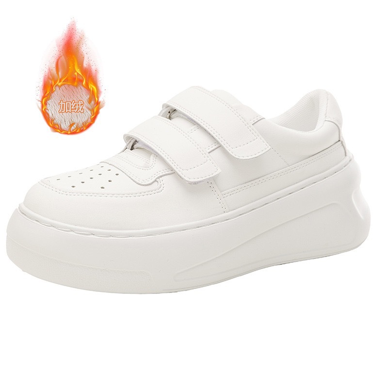 ソフト牛革 ~ 本革の年齢を減らすマジックテープの厚い底の白い靴の女性の秋の新型の百合は高くなります。