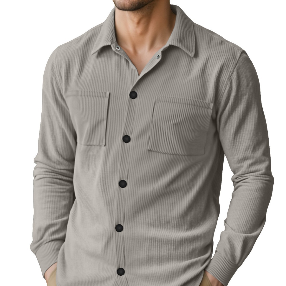 2024 primavera y otoño transfronterizos nueva camisa de manga larga de moda europea y americana con solapa casual chaqueta de velcro para hombre