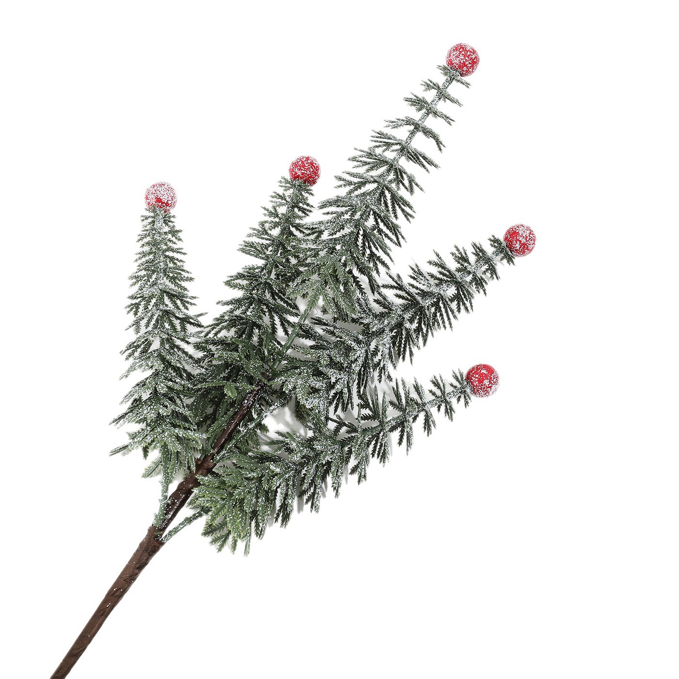 Simulación transfronteriza de Navidad con nieve PE hojas de pino de fruta roja aguja ramas de árbol de Navidad en el hogar guirnaldas de decoración de caña