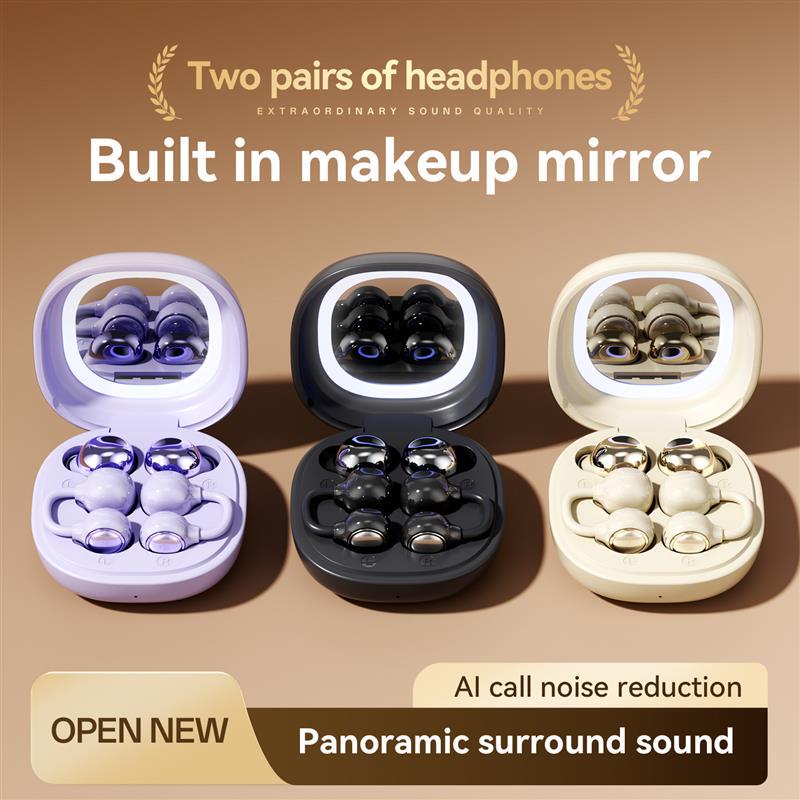 2026 New Model M165 Two-In-One Dual Earphones Couple Style Sleep Ear Clips Long Battery Life High-Quality Sound In-Ear Makeup Mirror