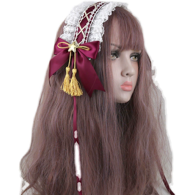 Cute Japanese headband with tassels, hairgrip with bow, hair accessory, Lolita style, DIY