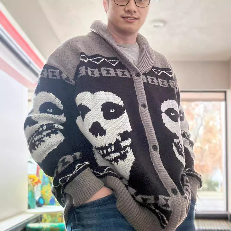 2025 European and American Cross-Border Autumn and Winter Men's and Women's Personalized Y2K Fashion Loose Lapel Button Knitted Cardigan Sweater Wholesale