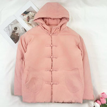 秋冬季纯手工棉花衣连帽纯色休闲款保暖棉服宽松大码棉袄外套