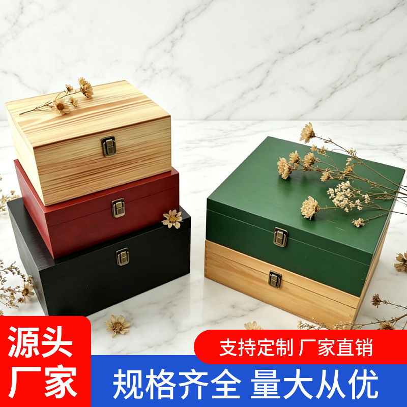 Retro Wooden Storage Box with Lock, Flip-Top Wooden Organizer Box, Bridesmaid Gift, Wedding Candy Wooden Packaging Box