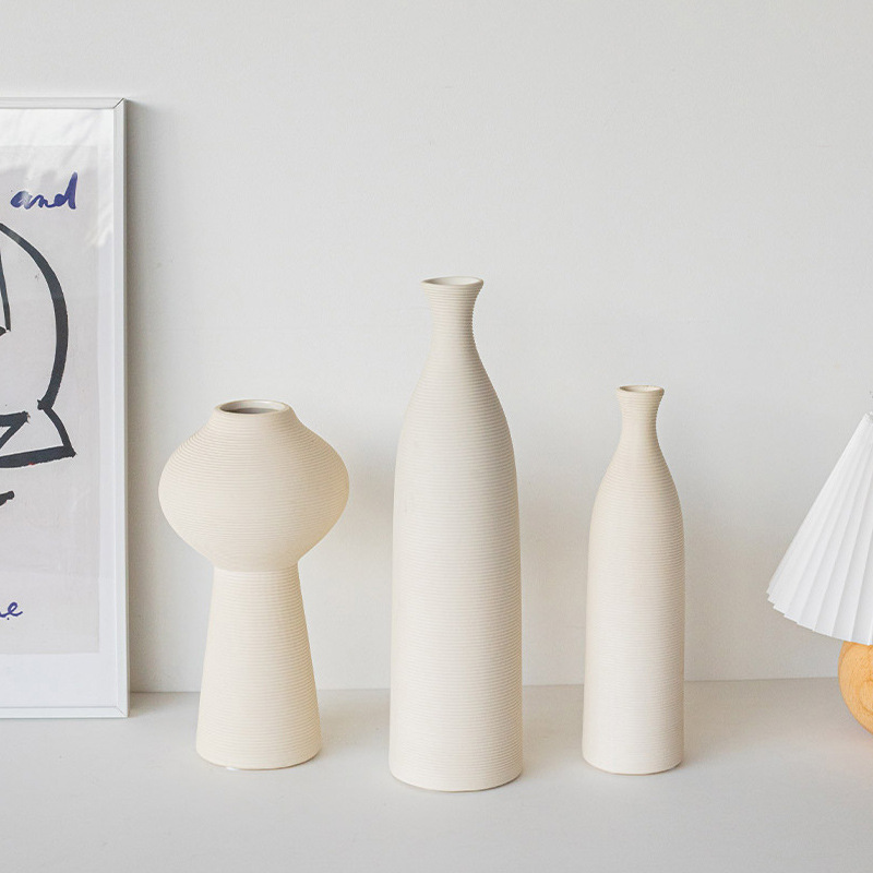 INS Estilo nórdico cerámica llano quema rayas florero simple hogar TV gabinete decoración creativa sala de estar decoración Escritorio