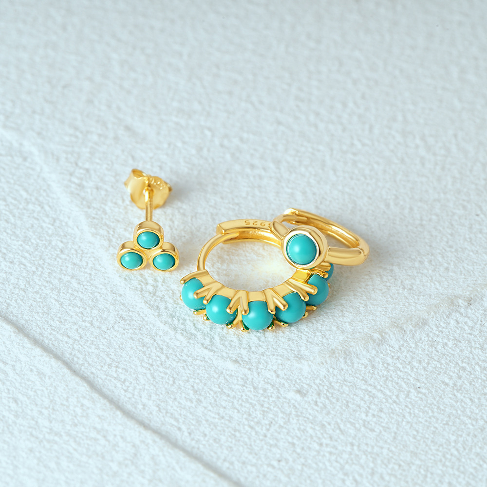 5g Weight 925 Sterling Silver Ear Needle Material December Birthstone Turquoise, Zircon Inlay Material Earrings Classification 3 Pieces Set Quantity Holiday, Daily Occasion 925 Sterling Silver Material Geometric Pattern Women's Gender Plating, Inlay Design Simple Style Style 3 Pieces Set 925 Sterling Silver Turquoise Zircon Geometric Earrings 10