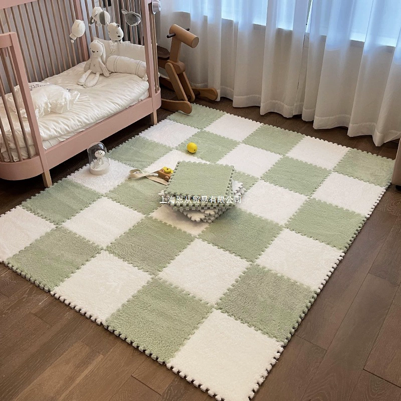 Sub-cut carpet, bedroom bedside blanket, large-area children's foam floor mat, plush, stain-resistant, fully spliced
