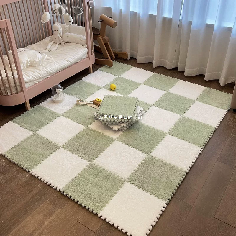 Sub-cut carpet, bedroom bedside blanket, large-area children's foam floor mat, plush, stain-resistant, fully spliced