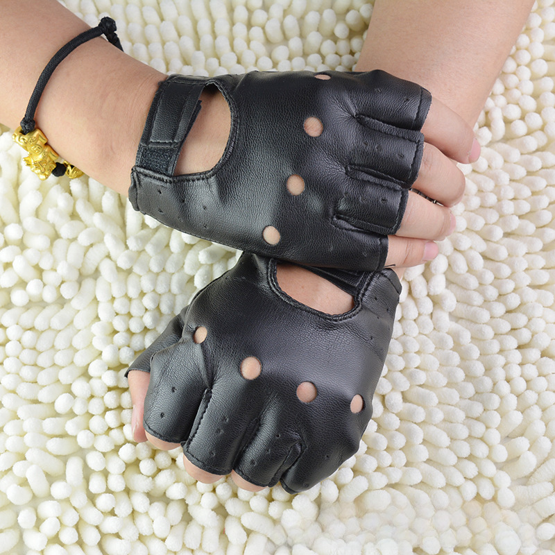 Men's hip-hop half-finger leather gloves nightclub pole dance non-rivet gloves performance dancing stars dance performance_maomaolike.com
