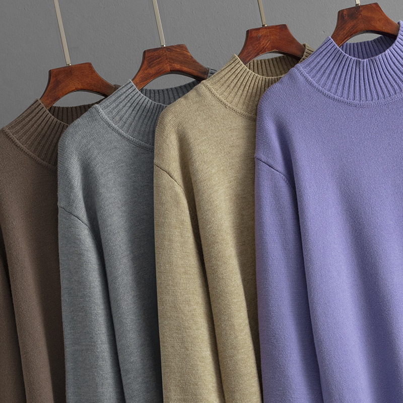 Autumn Winter Long Below The Knee Half Turtleneck Knitted Dress Loose Slimming Solid Color Woolen Dress Women