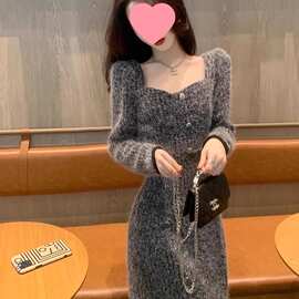 针织连衣裙女新款感穿搭长袖气质秋冬法式内搭打底毛衣裙