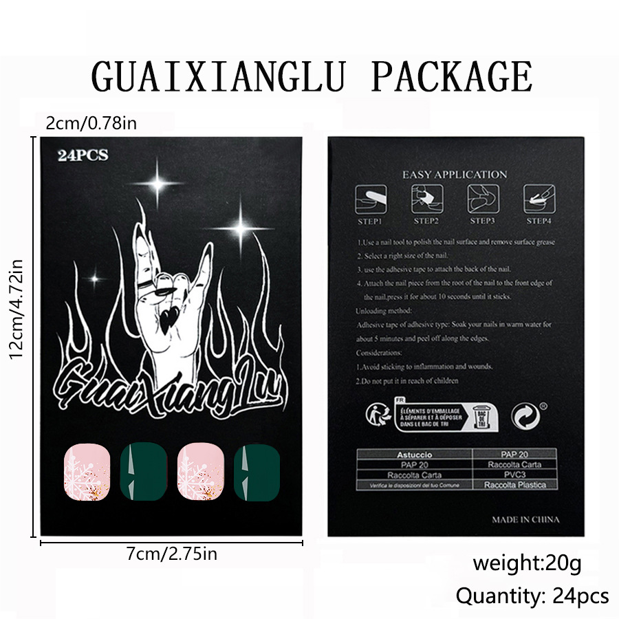 Korte heldere vierkante pantser 2024 nieuwe kerstverloop sneeuwvlok donkergroen afneembare draagbare nagelstickers 24 stuks_voghion.com