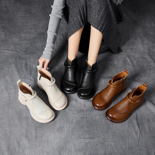 Autumn and Winter New Martin Boots Middle-aged and Elderly Retro Short Boots Flat Non-slip Mother Shoes Spring and Autumn All-match Cowhide Boots