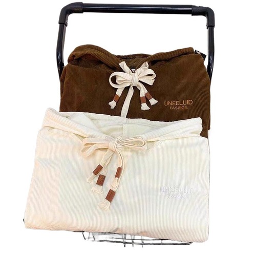 Corduroy Hong Kong Style Unisex Hooded Sweatshirt for Spring and Autumn - New Arrival Embroidered College Style Loose and Versatile Top and Outerwear