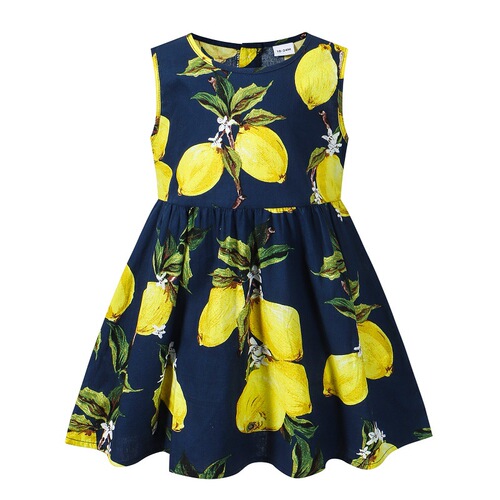 Summer new girls' dress, children's Korean lemon flower dress, baby girl's sleeveless printed dress