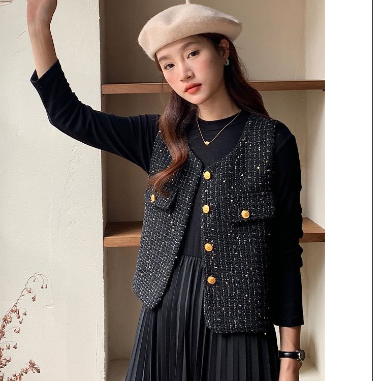 Chanel-Style Vest 2025 Fashionable New Sleeveless Jacket High-End Short-Sleeve Sequin Slimming Vest