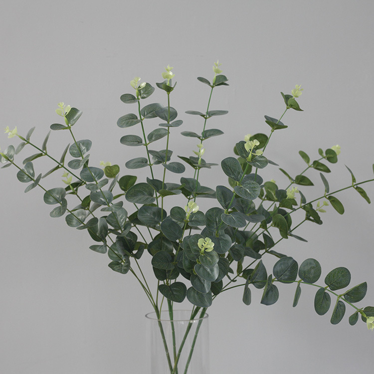 Nordic style leaf decoration wedding home fake leaves 3D eucalyptus imitation leather 5-branch flower arrangement accessories_voghion.com