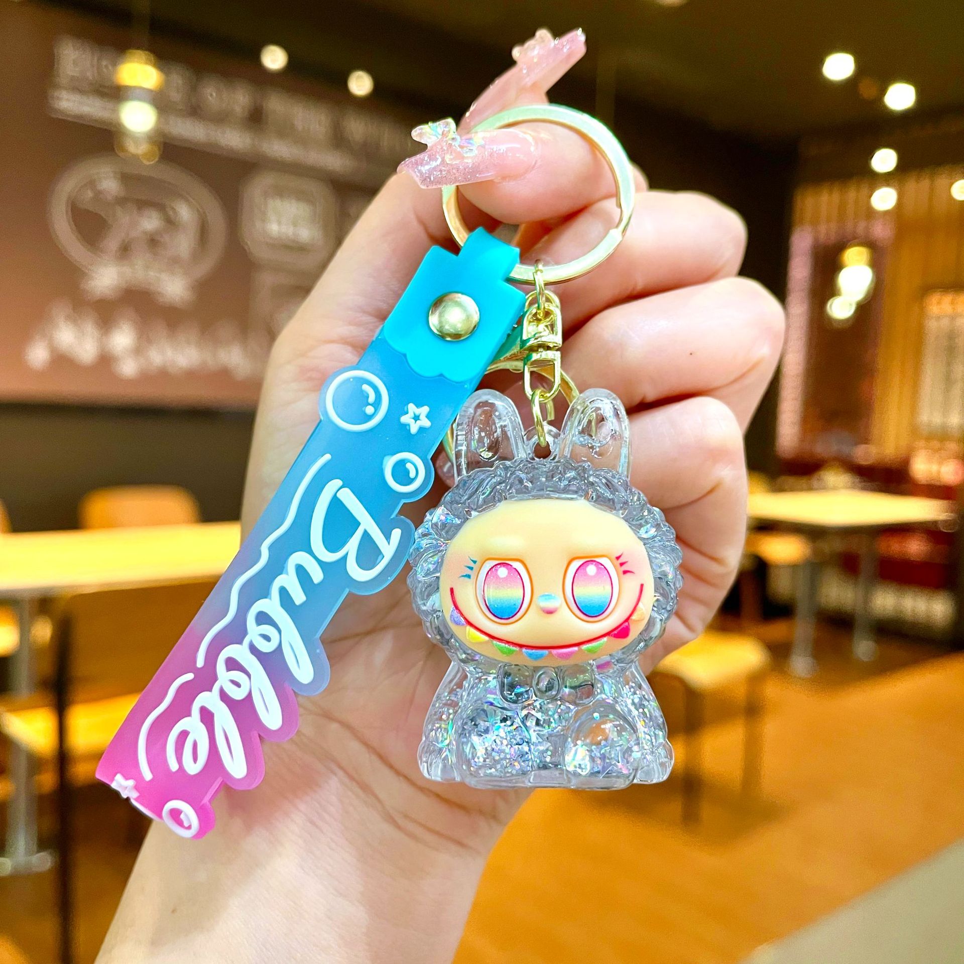 Red red acrílico tela pequeña arena flotante llavero lindo muñeca caja ciega adornos bolsos colgantes regalo llavero