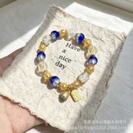 原创手作金箔琉璃手串 国风福牌莲蓬挂饰手链小众高级感女生批发