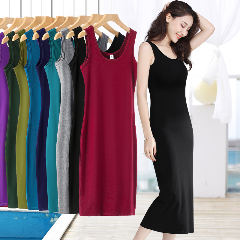 Long Black Sling Vacant Skirt Base Skirt Sleeveless dress Goddess plus size Inner Skirt