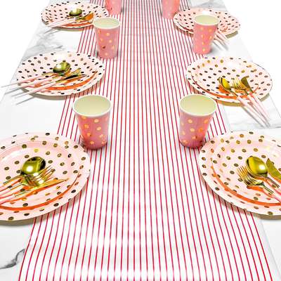 Amazon PE red and white striped table runner modern minimalist tablecloth placemat home tablecloth party picnic paper plate paper cup