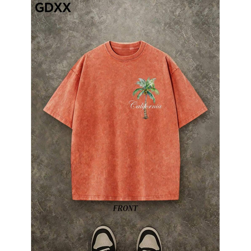 Ropa de hombre Tallas grandes Camiseta de algodón puro con estampado gráfico de palmeras Top casual para hombre Para ocasiones formales e informales Para hombre_voghion.com