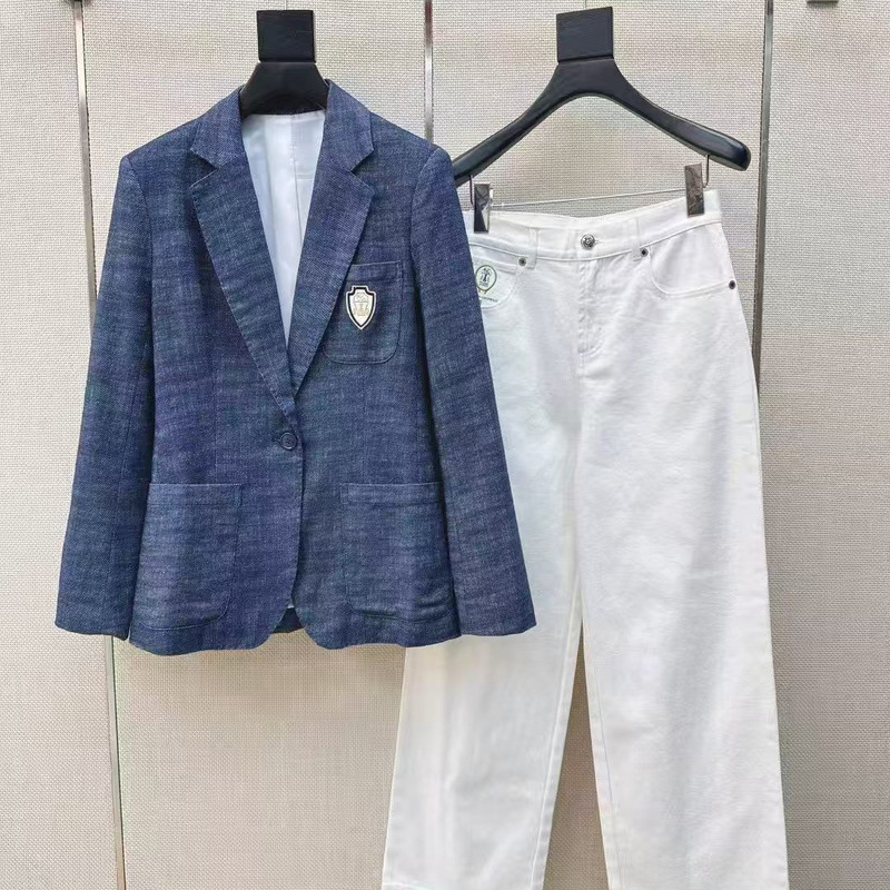 2026 Early Spring New Cotton and Linen Blazer + Straight-Leg Jeans Set, Fashionable, Simple, Casual, and Slimming