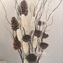 干花装饰花 客厅玄关落地花 天然树枝 龙柳拉毛果落地套装