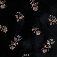 新中式黑绒绣金牡丹花亮片绣花面料现货古风国潮高端旗袍马甲布料