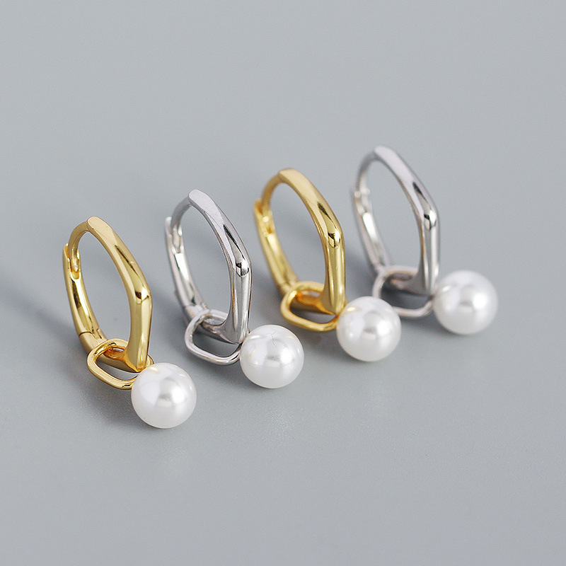 5g Weight 1 Pair 925 Sterling Silver Artificial Pearls Geometric Earrings