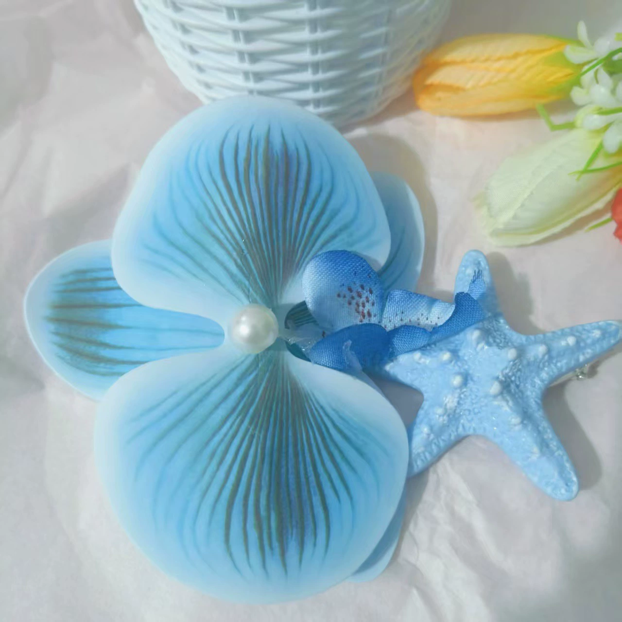 Hairgrip floral clips, princess French-style phalaenopsis & plumeria, multi-size duckbill & pins