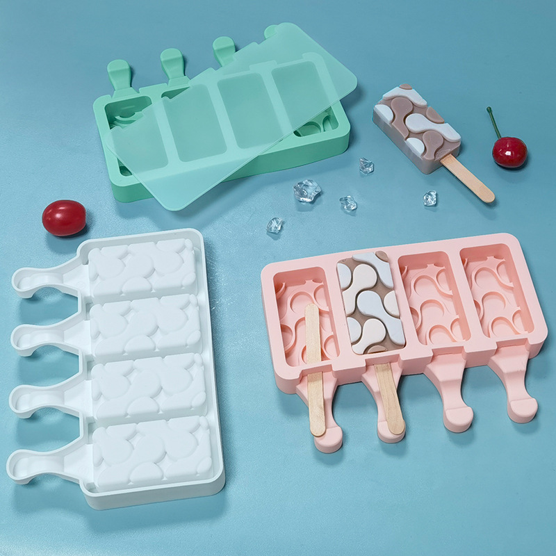 Sanxin molde de helado de agua de 4 piezas con tapa DIY hogar hecho en casa Popsicle bandeja de hielo máquina de hielo herramienta abrasiva de silicona