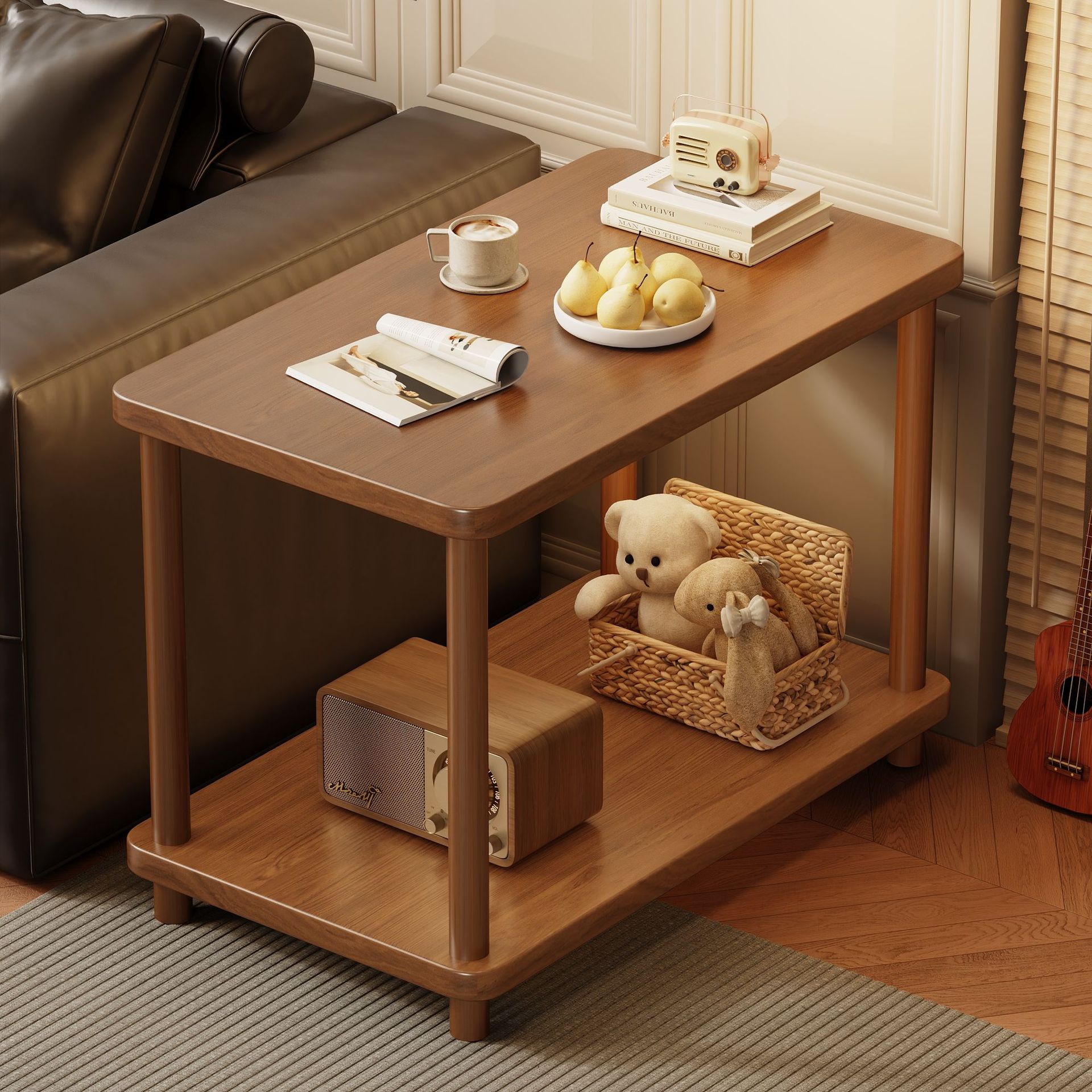 바퀴가 없는 이중층 직사각형 검은 호두나무