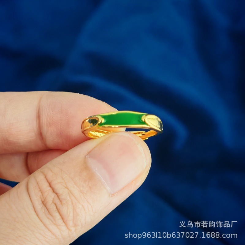 仿沙金绿玉戒指男女通用仿沙金甜美气质指环开口可调节首饰批发|undefined