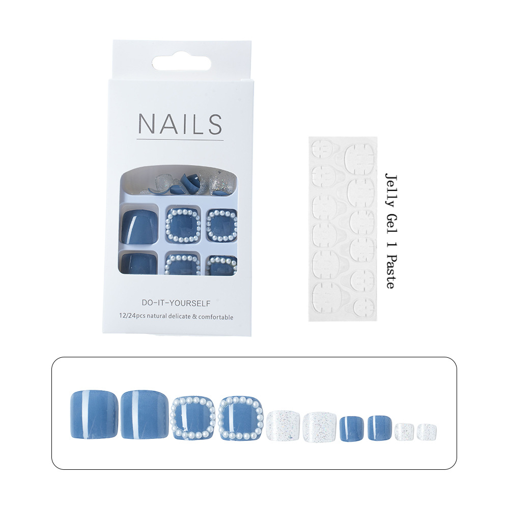 Cross-Border Popular Full-Support Beach Summer Nail Stickers, Various Styles to Choose From, Light Pink with Diamonds, 24 Pieces of Toenails Wholesale