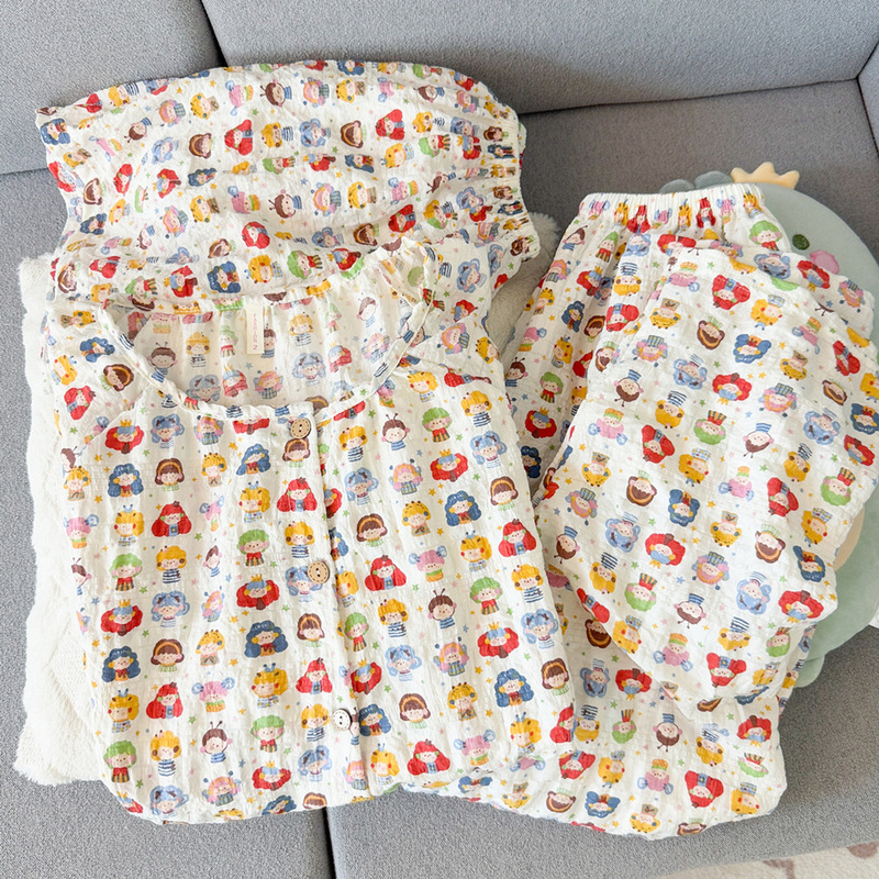2026 New Style Pajamas for Women, Summer Cartoon Cute Home Clothes, Cloud Cotton Gauze Short-Sleeved Three-Piece Suit with Round Neck 2026 New Style Pajamas for Women, Summer Cartoon Cute Home Clothes, Cloud Cotton Gauze Short-Sleeved Three-Piece Suit with Round Neck
