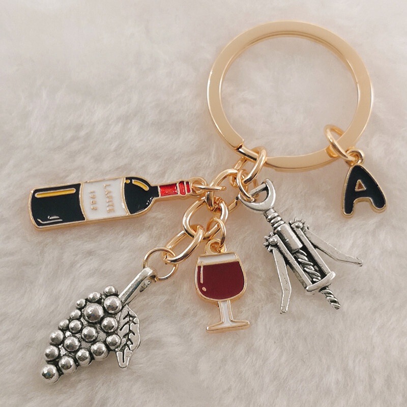 Initial wine key ring, handprint key ring, wine key ring, wine lovers