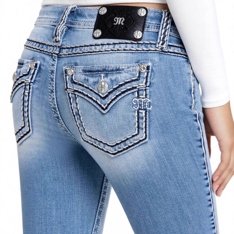 Y2K Cross-Border European and American Style Retro Washed Slim-Fit Low-Waist Flared Seam Elastic Slim-Fit Jeans for Women Trendy