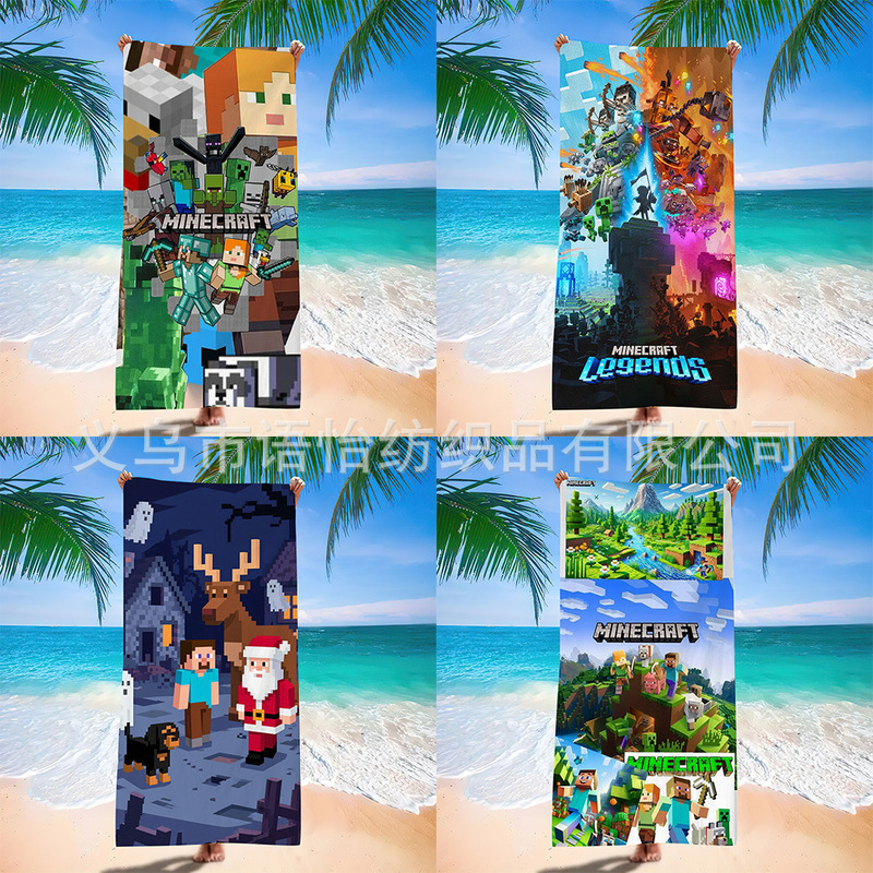 Jit Dropshipping Minecraft Beach Towel European and American Cross-Border Seaside Bath Towel Cartoon Printed Microfiber Towel