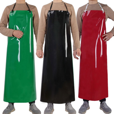 防水防油加长加厚TPU皮围裙水产杀鸡屠宰食品工业成人围腰耐磨黑