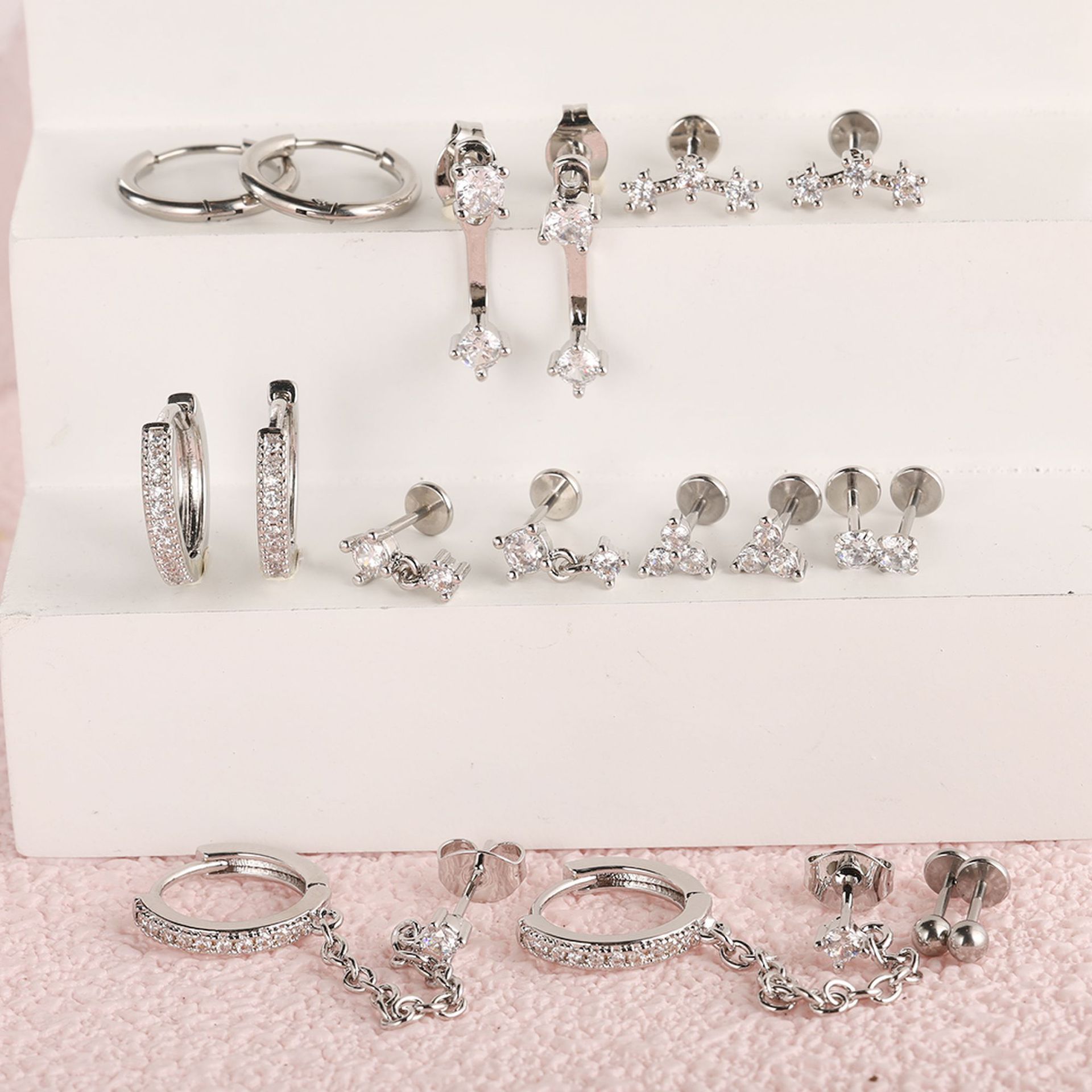 20 Piece Stainless Steel Lip Studs and Ear Cartilage Hoops Set, 20G Real Gold Plated Zircon Earrings detail image 8