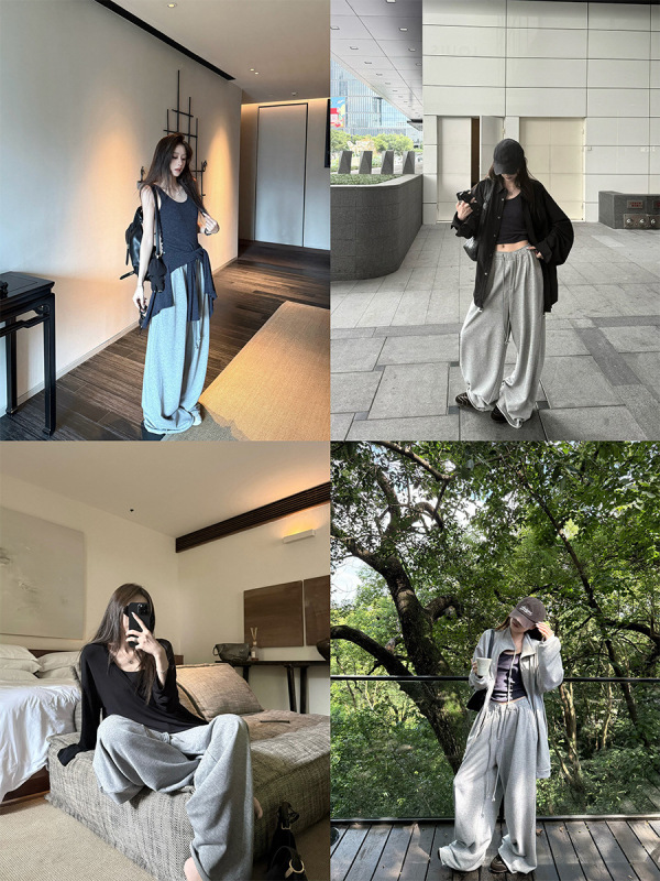 松弛感超绝松弛感400g水洗抽绳宽松重工卫裤休闲裤女|undefined
