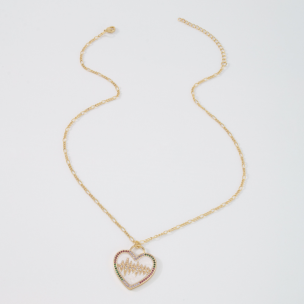 retro dripping oil ECG creative copper microinlaid zircon heart necklacepicture2