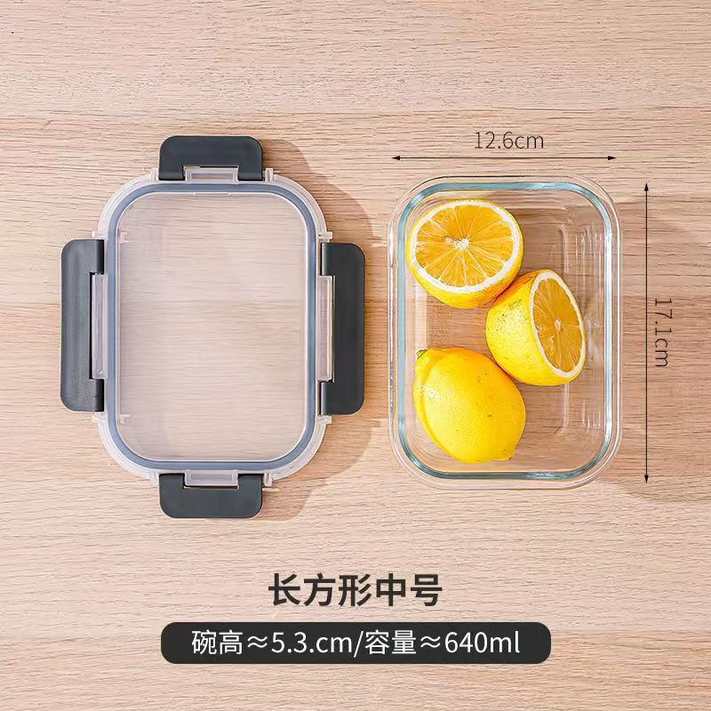 Tuppers rectangulares de vidrio borosilicato con tapa, grado alimenticio