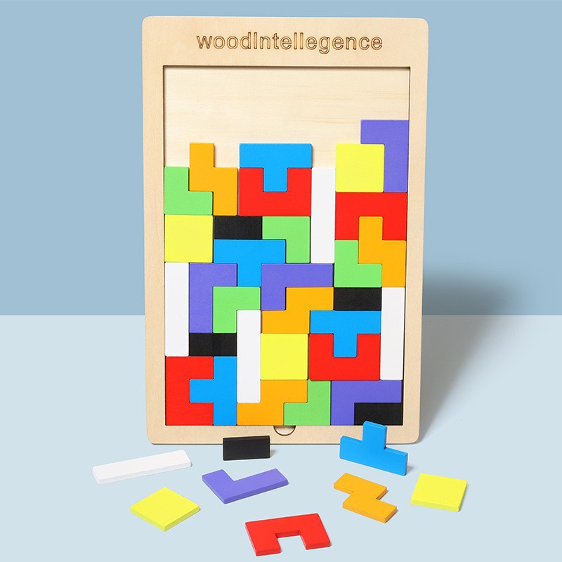 Tetris de los niños de mano por defecto de madera divertido cognitivo rompecabezas de madera digital